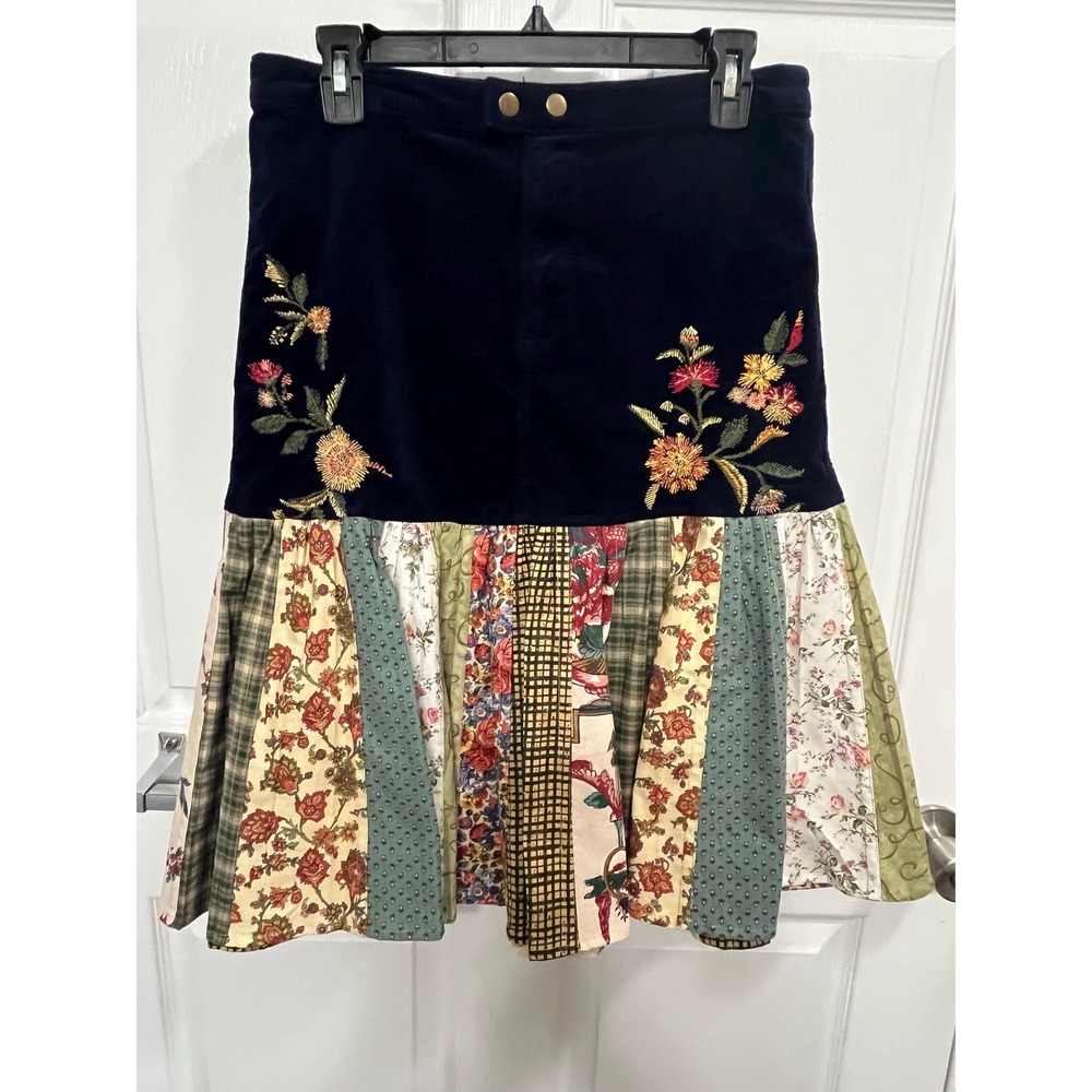 Repurposed Corduroy Patchwork Skirt: Boho Hippie‎ Chic, Size 8